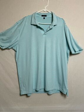 Peter Millar Crown Crafted Polo Shirt XXL Aqua White Striped Golf Performance